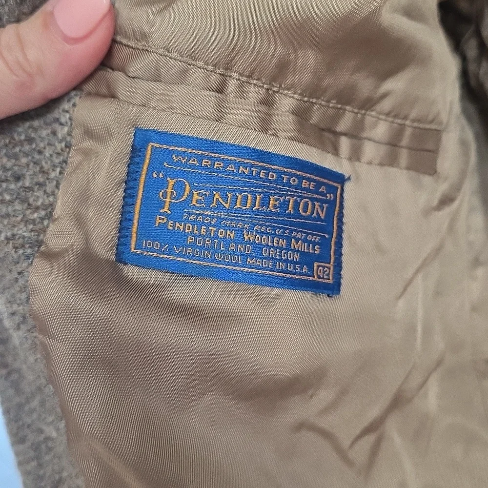 Pendleton Brown Tan Wool Suede Blazer Coat Double Button Elbow Patch Size 42 R​​